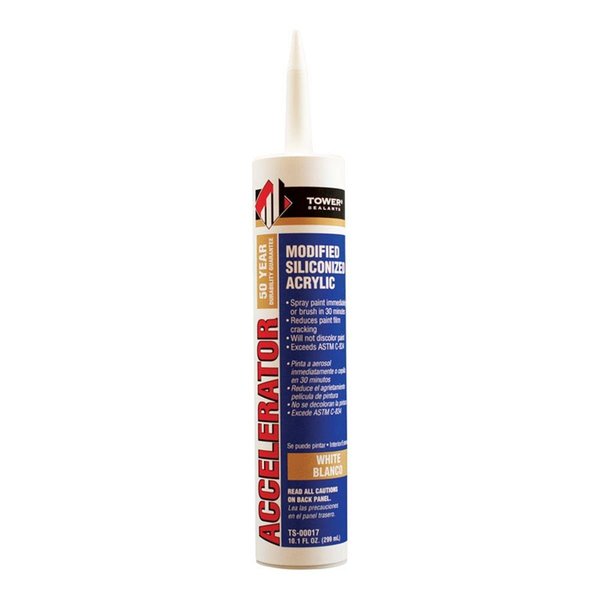 Tower Sealants Tower Sealants 1800978 Accelerator White Modified Siliconized Acrylic Sealant; 10.1 oz - Pack of 12 1800978